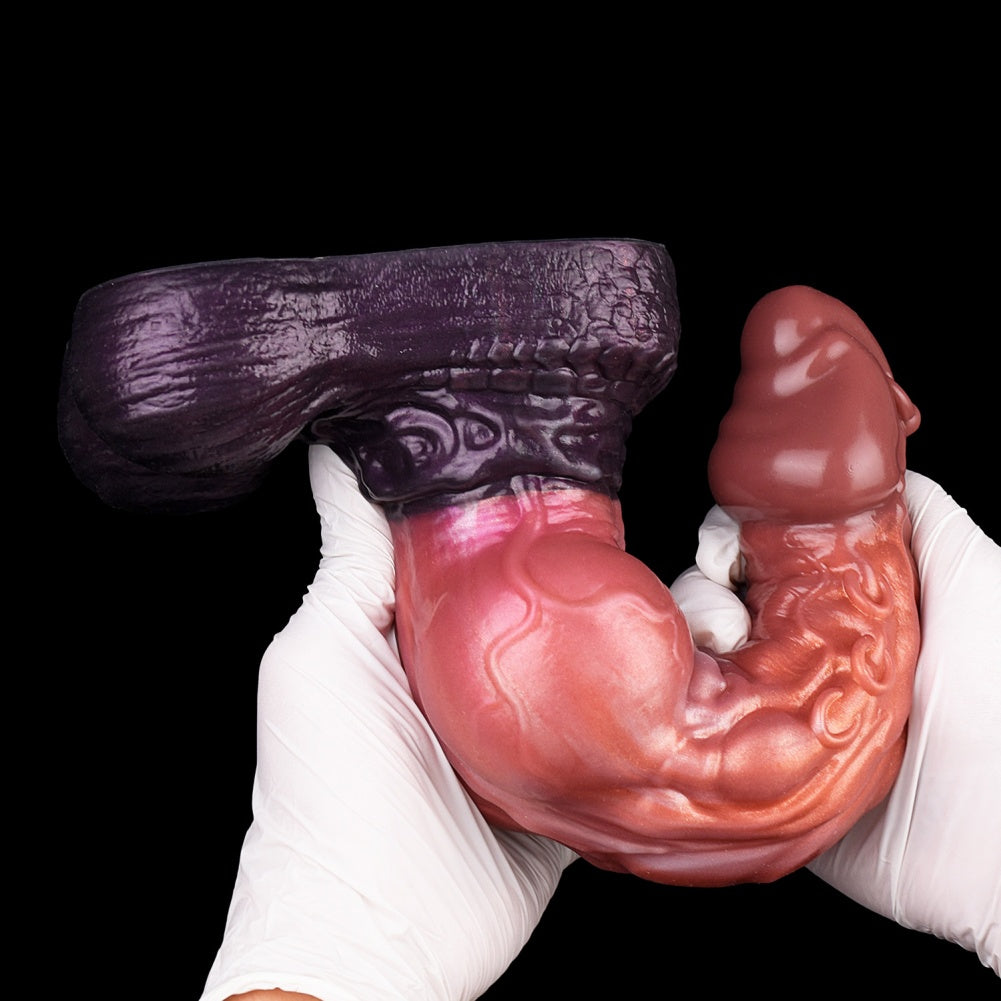 Dildo de dragão monstro de fantasia com ventosa – Silicone de camada dupla inserível para orgasmo vaginal