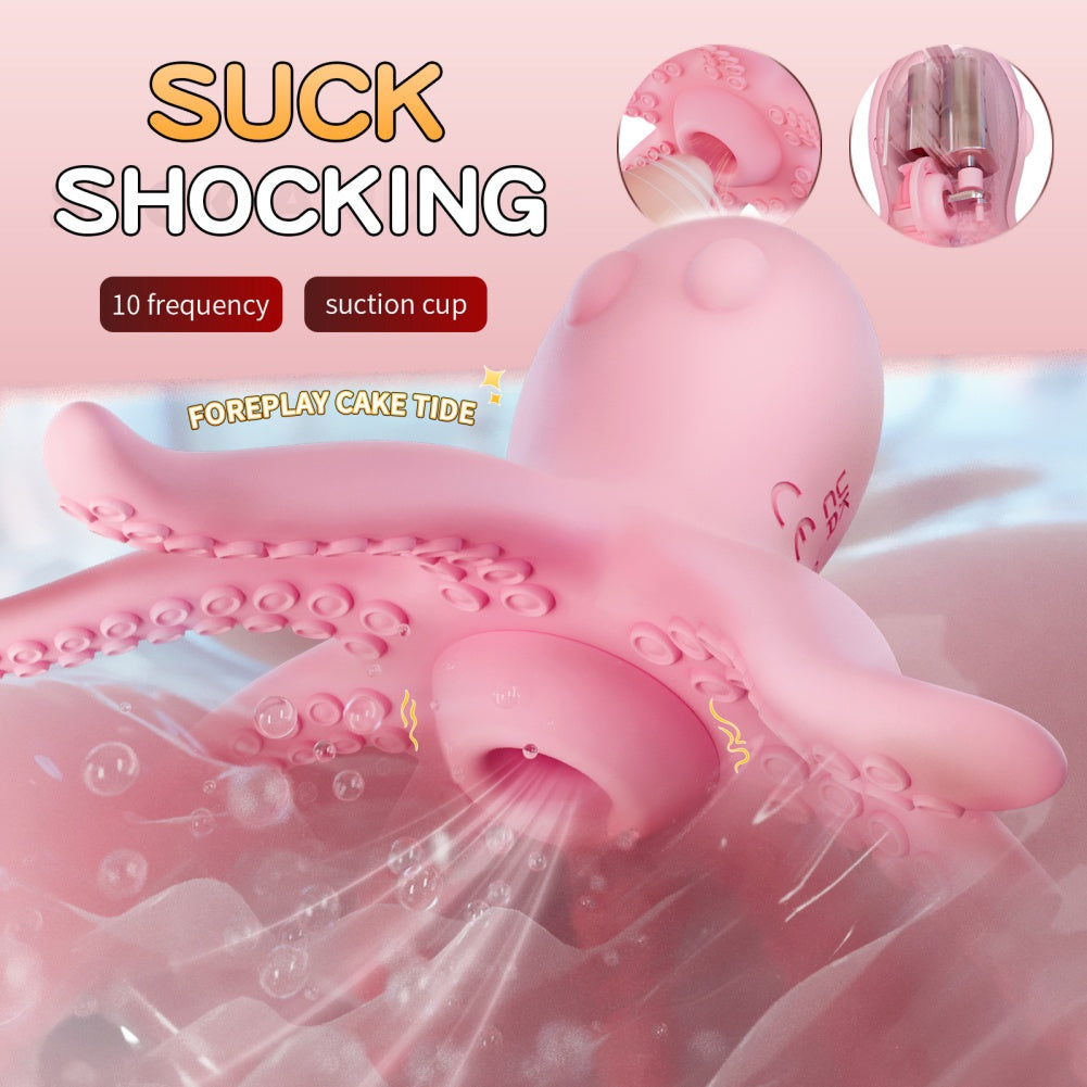 Brinquedo de sucção clitoriana em formato de polvo - Estimulador de silicone rosa com 10 modos de sucção oral