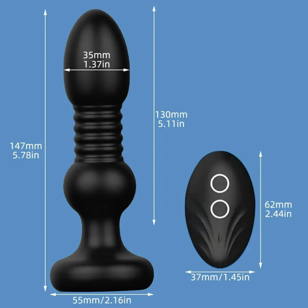 Plug anal telescópico 2 em 1 com controle remoto - Estimulador do ponto G masculino e vibrador anal
