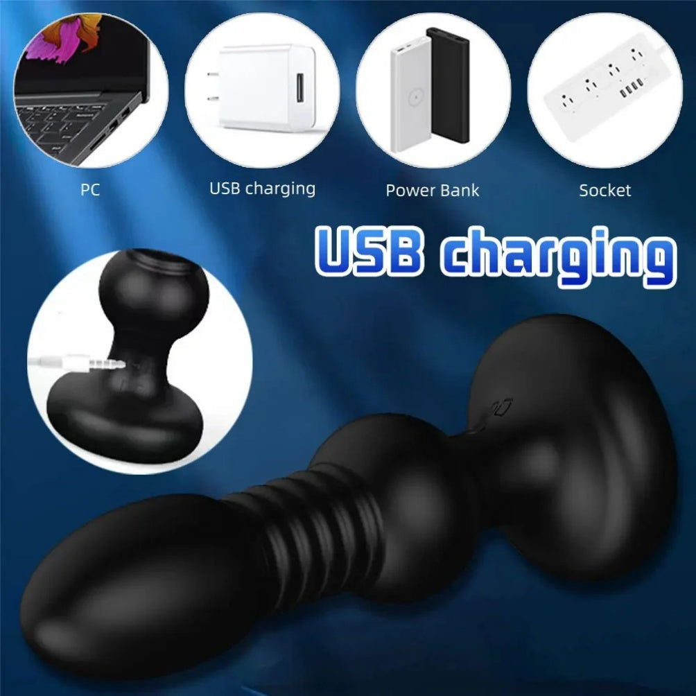 Plug anal telescópico 2 em 1 com controle remoto - Estimulador do ponto G masculino e vibrador anal