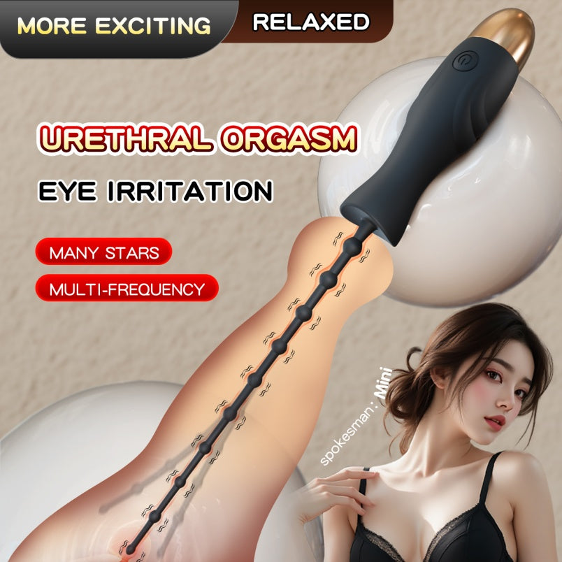 Vibrador uretral de silicone com design texturizado e cabo ergonômico – Estimulador do ponto G masculino