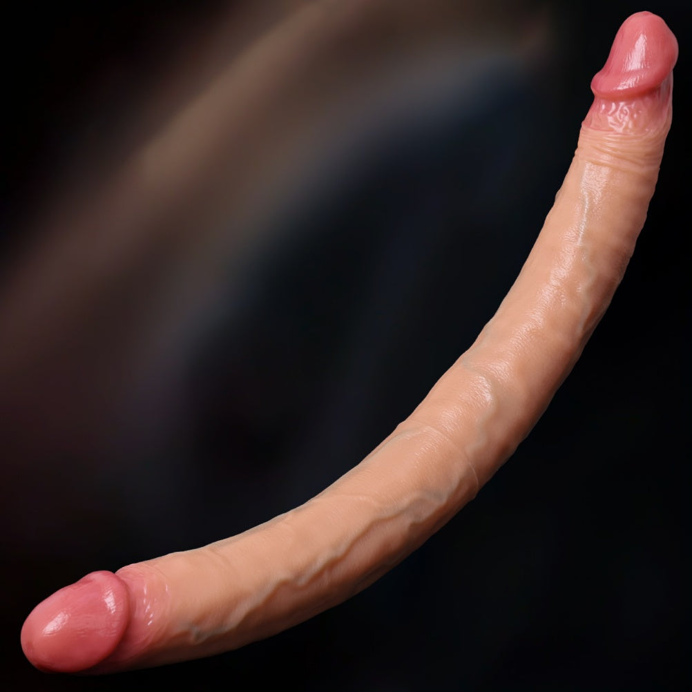 Dildo duplo realista de silicone para dupla penetração – Conexão íntima e prazer compartilhado para lésbicas