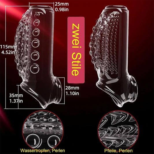 Funda para pene de silicona transparente de 4.5 pulgadas - Doble mejora como extensión de pene masculina