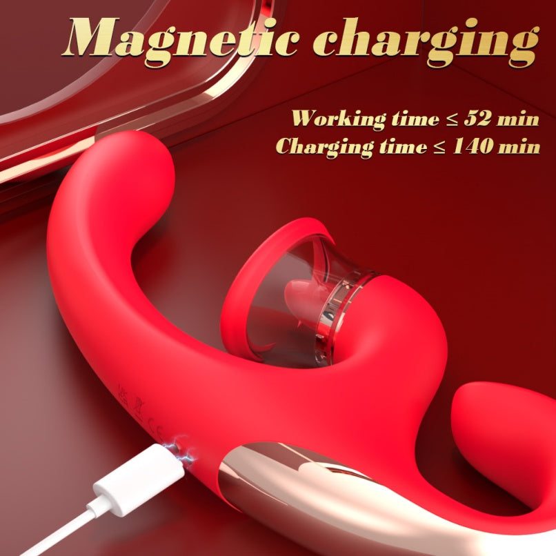 Vibrador Punto G con Estimulador de Lamiendo y Succionador de Clítoris - Juguete Multifuncional para Orgasmo Femenino