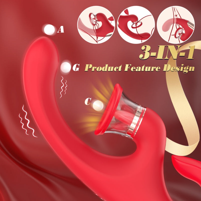 Vibrador Punto G con Estimulador de Lamiendo y Succionador de Clítoris - Juguete Multifuncional para Orgasmo Femenino