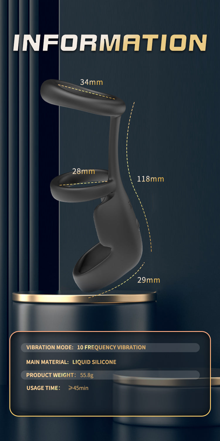 Black Silicone Vibrating Penis Ring – Sex Toys for Men with Triple Delay