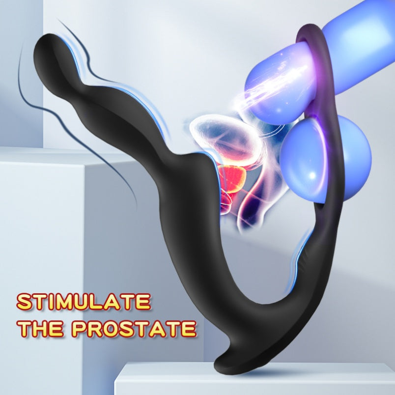 Vibrating Ring and Prostate Stimulator with Anal Beads – 3-in-1 Male Sex Toy with Double Ring