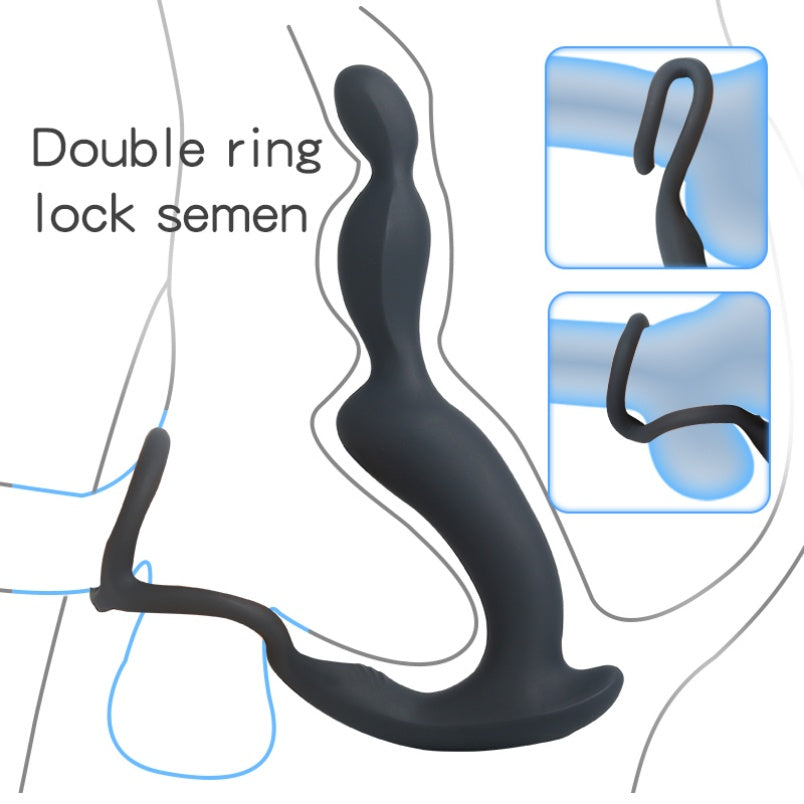 Vibrating Ring and Prostate Stimulator with Anal Beads – 3-in-1 Male Sex Toy with Double Ring
