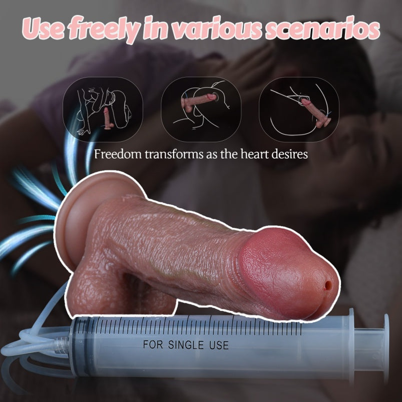 Consolador Realista de 8.66" con Squirt, Ventosa y Efecto Piel Deslizante – Juguetes Sexuales para Mujeres de Doble Capa