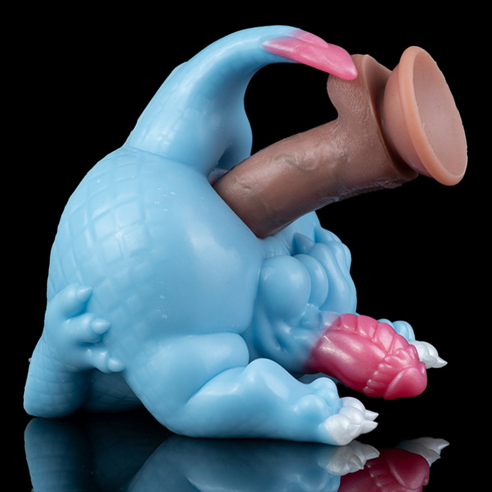 Muñeca Sexual de Fantasía y Monster Dildo 2 en 1-Juguete de Silicona Azul para el Placer Compartido